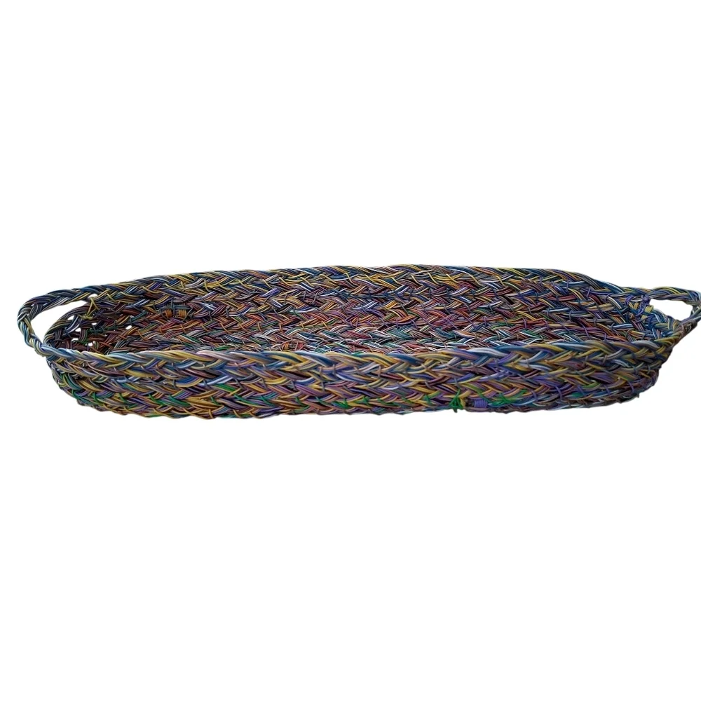 Handwoven Original Multicolor Wire Basket Tray with Handles Boho Basket - Picture 5 of 13